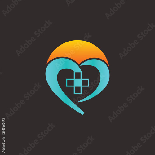 abstract logo heart with cross inside medical logo