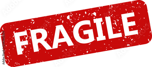 Red fragile stamp isolated on white shipping warning label for delicate items