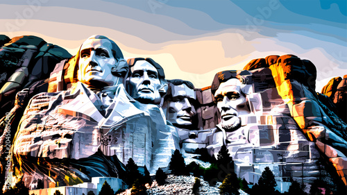 Fotografie Mount Rushmore National Memorial featuring the sculpted heads of four U