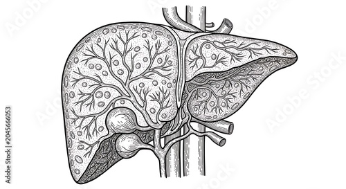 Anatomy of human liver organ.