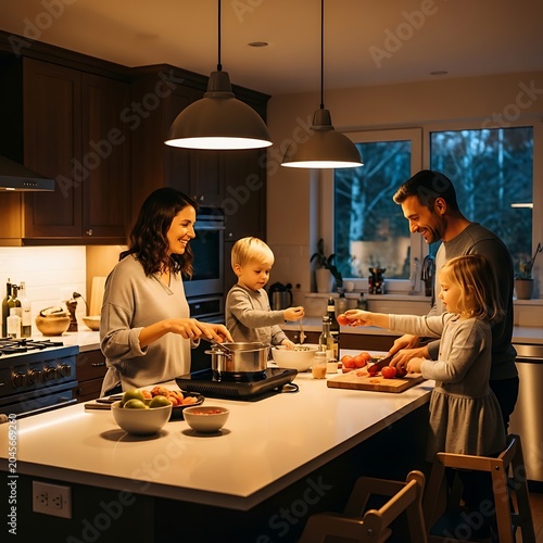 Family Cooking Together In Kitchen.