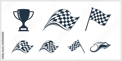 Fotografía Racing Icons Trophy Checkered Flags and Flame Emblem