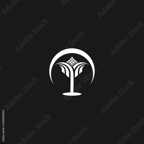 white tree abstract logo on black background