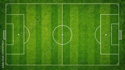 Vibrant Green Football Pitch Top View Showcases Lush Textured Grass and Professional White Markings Perfect for Sports Stadium Backgrounds or Soccer Match Concepts