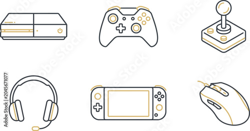 Bilde på lerret Collection of video game accessories icons featuring a modern flat line art styl