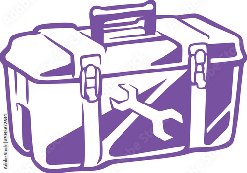 Tableau sur toile Minimal purple line illustration of a toolbox with latches, handle and wrench sy