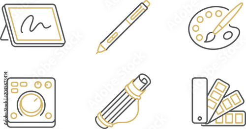 Foto Modern two-tone outline icons illustrating creative tools and design equipment i