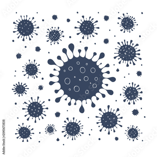 Dark blue virus pattern on white background