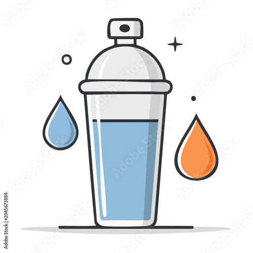 Flat design icon of a water bottle with blue liquid and drops