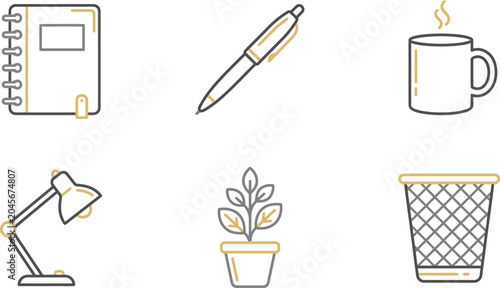 Valokuva Minimalist outline icons of office supplies and workspace items featuring a mode