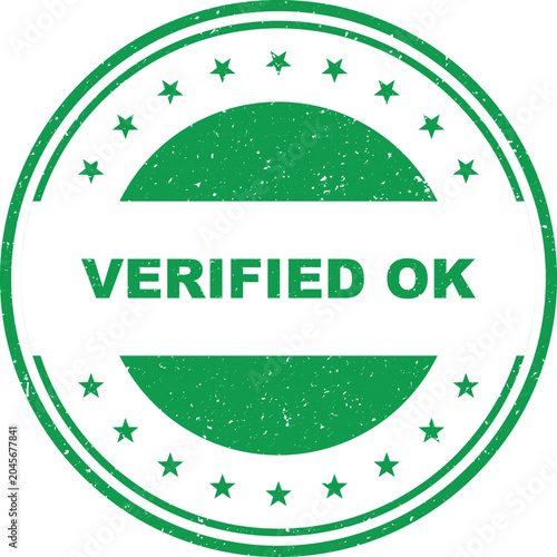 Canvastavla Green verified ok stamp with stars quality assurance and approval symbol