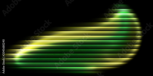Futuristic Green Luminous Curved Wave Shape Formed by Horizontal Light Stripes with Motion Blur Effect Dynamic Energy Flow and Dark Technology Background