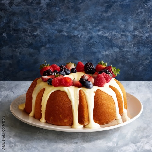 Delicious Cake Decorated With Berries on a Plate at a Kitchen Table
