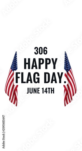 Happy flag day greeting design with american flags on june 14th for national holiday celebration