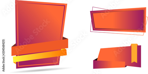 Geometric origami sale banner templates featuring red and purple gradient designs. The banners include decorative ribbons and are suitable for promotions, price tags, or discount advertisements.