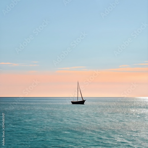 Sailboat Floats on Water During Sunset at Coastal Location With Clear Sky