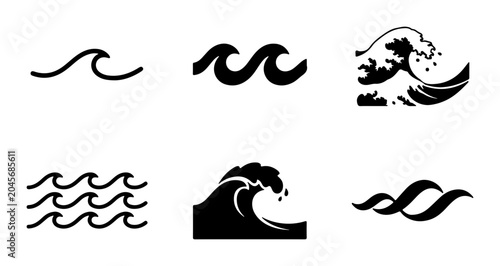 Obraz na płótnie Ocean Wave Icons, Sea Swell Symbols, Marine Water Design Elements