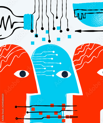 Konstfotografi Hand Drawn AI Technology and Digital Intelligence Concept Vector Illustration po