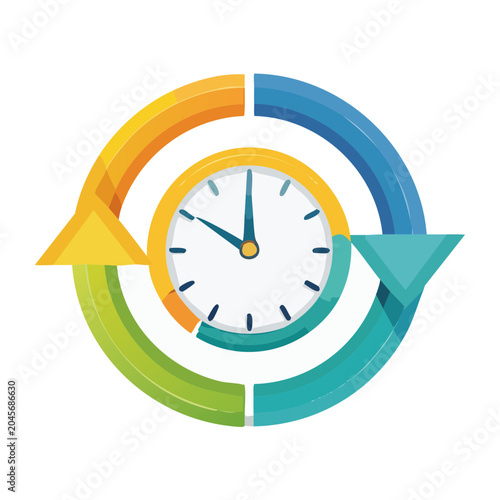 Clock cycle with arrows in flat design