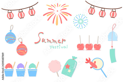 Canvastavla おしゃれでかわいい夏祭りのイラスト素材セット