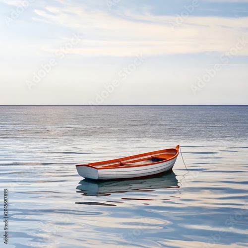 Boat Floats on Calm Water During Sunset Near Coastal Area