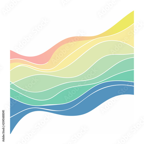 Abstract colorful wave pattern with white lines on white background