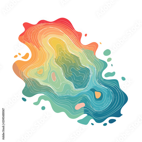 Abstract colorful shape with contour lines and splashes