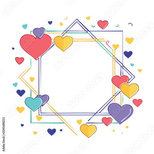 Decorative heart frame with geometric shapes and copy space