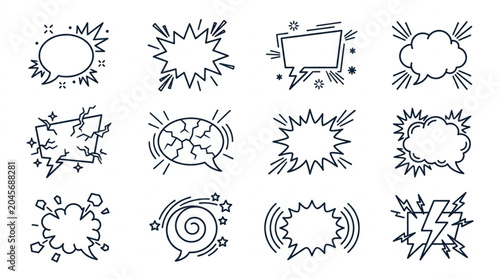 Photos Collection of Hand Drawn Comic Book Speech Bubbles and Explosion Shapes