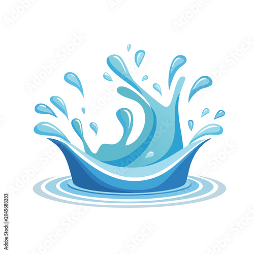 Dynamic blue water splash with ripples and drops