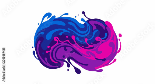 Dynamic fluid shapes in blues, purples, and pinks merging