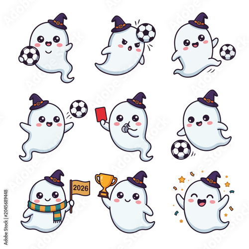 Ghosts wearing hats playing soccer.