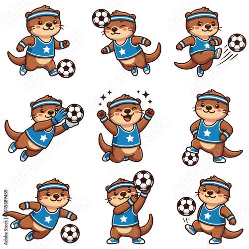 Cartoon otter playing soccer ball.