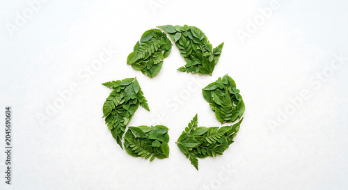 Sustainable Recycling Symbol Composed of Fresh Green Fern Leaves Representing Eco Friendly Environmental Conservation and Waste Management