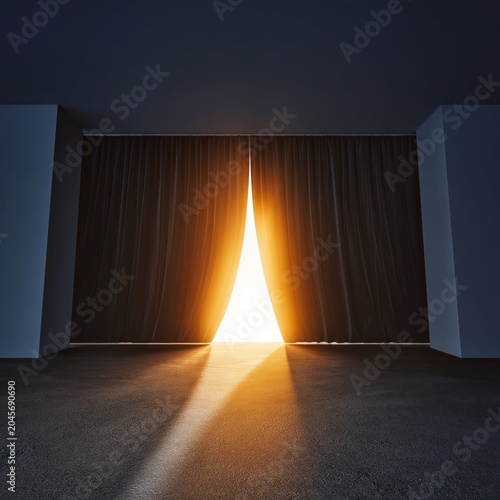 Light Shines Through Open Curtains in a Dark Room During the Late Afternoon