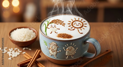 Warm cup of coffee with creative design.