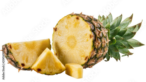 Pineapple half with slices and cubes