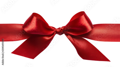 Red satin ribbon bow with flowing tails