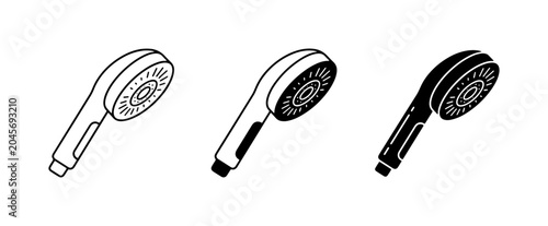 Foto Handheld Shower Head Icons, Bathroom Fixture Vector Set, Modern Plumbing Element