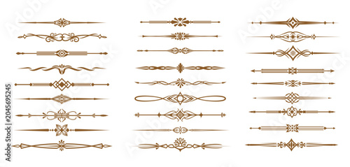 Vintage decorative medieval dividers and border frames with vector embellishments, floral motifs and ornamental flourishes. Unique intricate pattern vintage dividers set with flowers, hearts, arrows