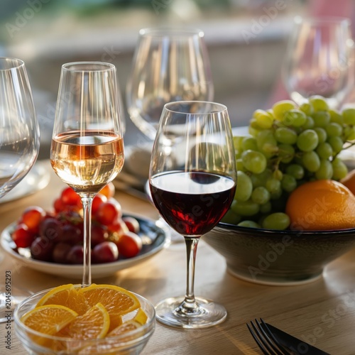 Enjoying Different Drinks and Fruits at a Table With a View During Midday