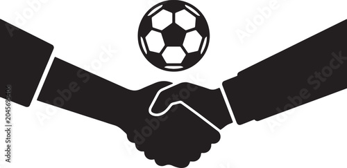 Konstfotografi Business handshake with football silhouette symbol for sport contract agreement