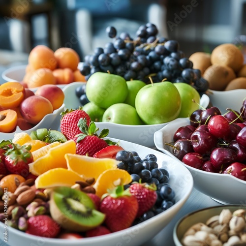 Fruit Bowls on a Table Show a Variety of Fresh Fruits in an Indoor Setting Du...