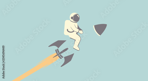 Astronaut riding a rocket in space with shield element illustration