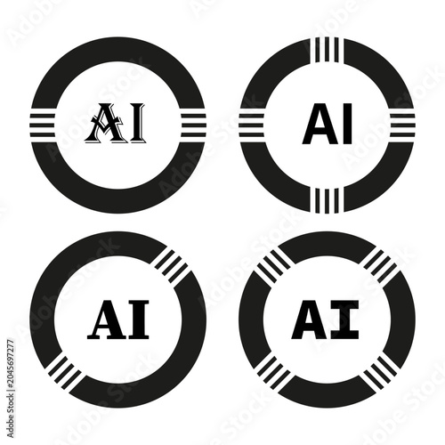 AI artificial intelligence circular icon collection vector. Ideal for technology company branding and digital app graphics.