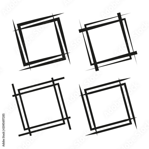 Abstract geometric square frames with dynamic sketchy lines vector. Ideal for modern branding corporate identity and tech logo design.