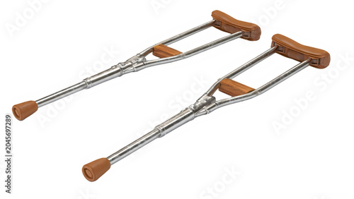 Crutches, walking aids, metal crutches, wooden hand grips, mobility assistance