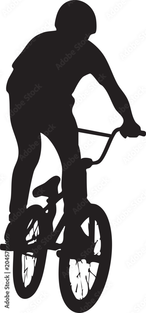 Naklejka premium Silhouette of a cyclist performing a stunt on a bmx bike with movement