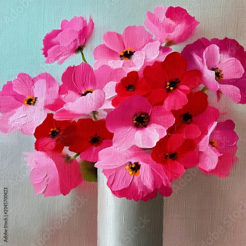 Bright Peony Flowers in a Glass Vase Displayed on a Simple Surface
