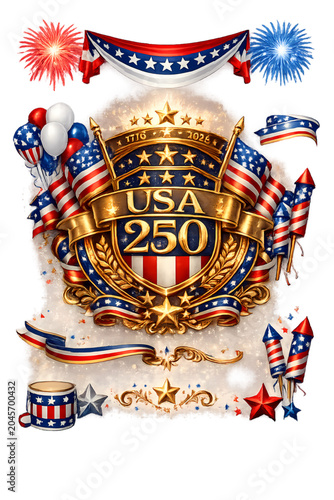 USA 250 Anniversary celebration illustration, USA 250, America 250, 250th anniversary, anniversary illustration, celebration illustration, patriotic illustration, United States anniversary, American h